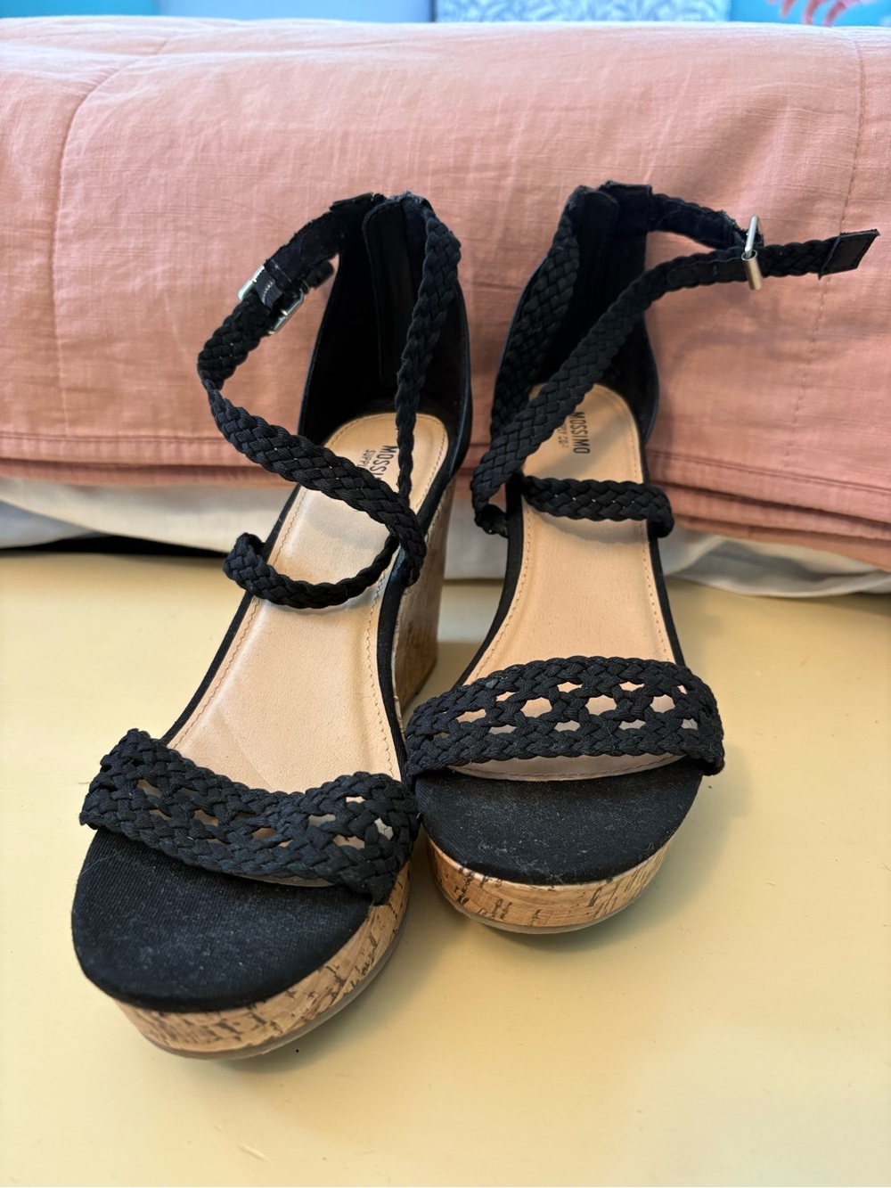Mossimo Black Braided Cork Wedge Sandals